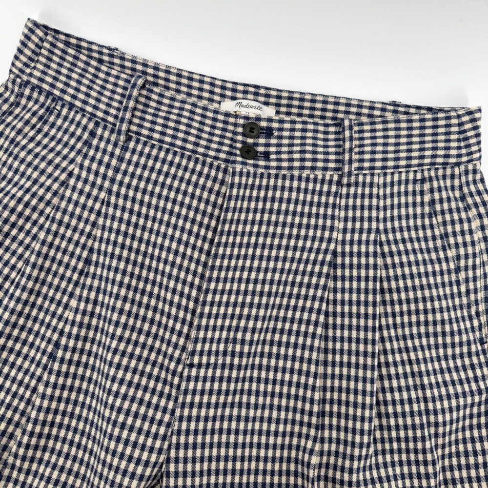 Madewell Pleated Tapered Trouser Womens 14 Navy Gingham Check